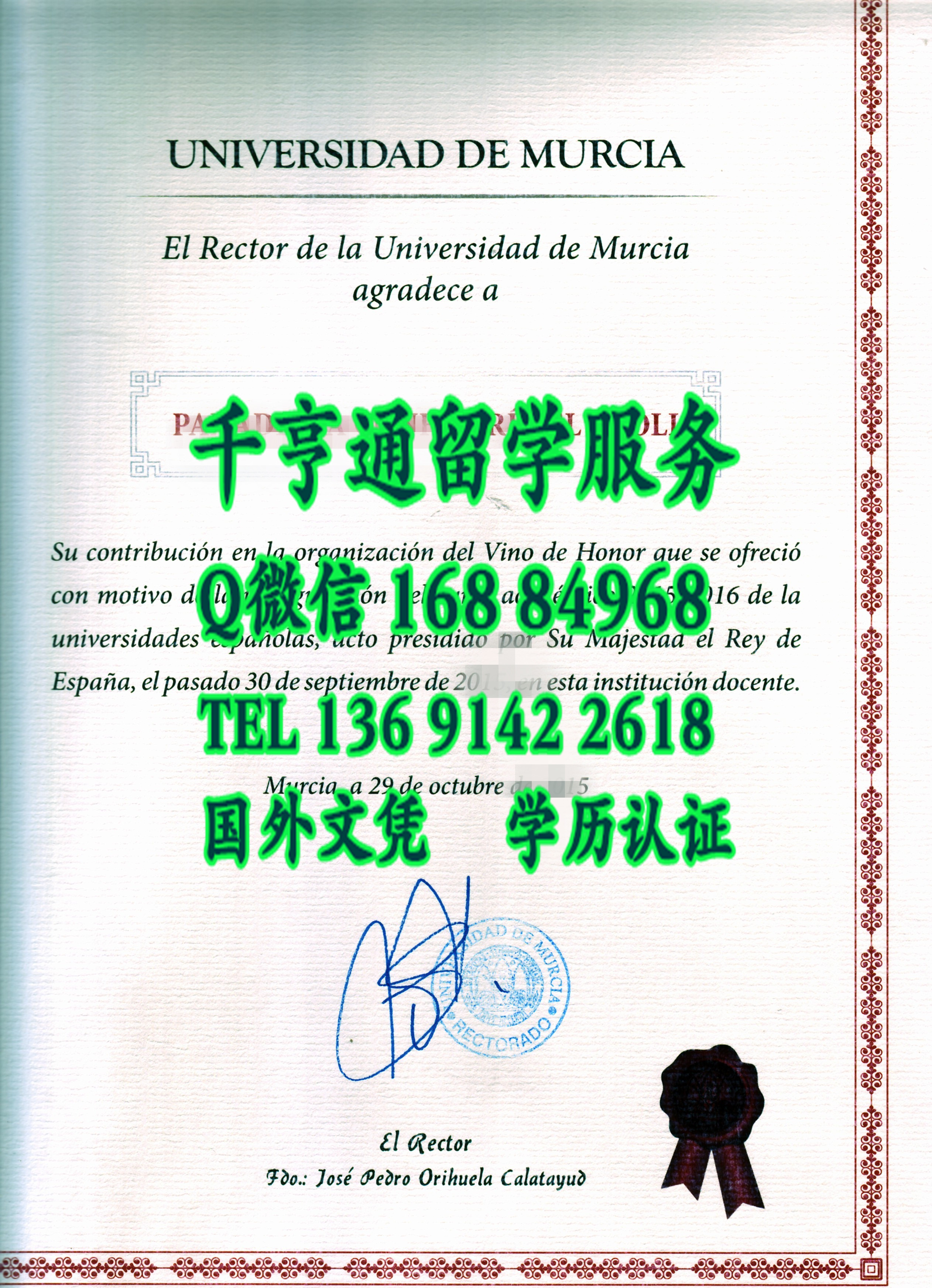 西班牙穆尔西亚大学毕业证，Universidad de Murcia diploma