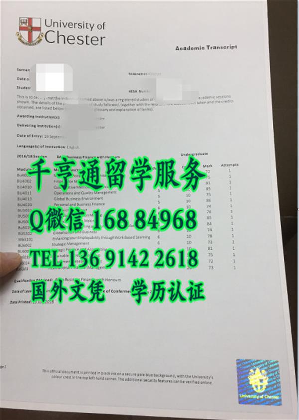 英国切斯特大学University of cheste成绩单范例，University of cheste transcript