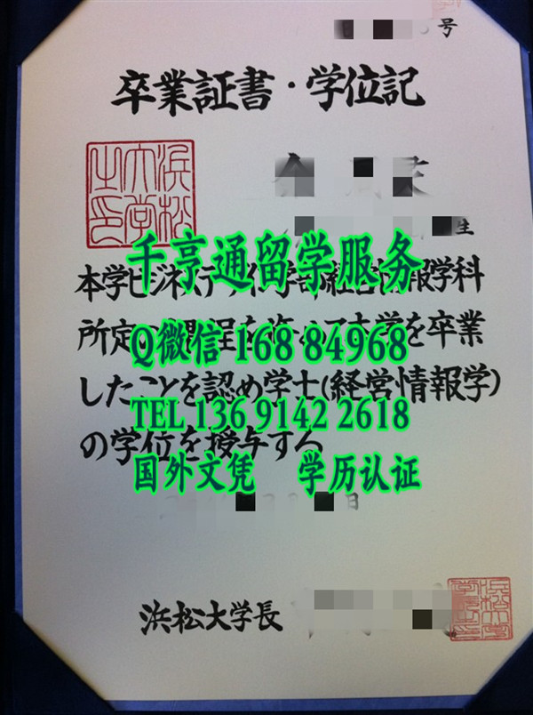 原版：日本滨松大学学位记卒业证书，HAMAMATSU University diploma certificate