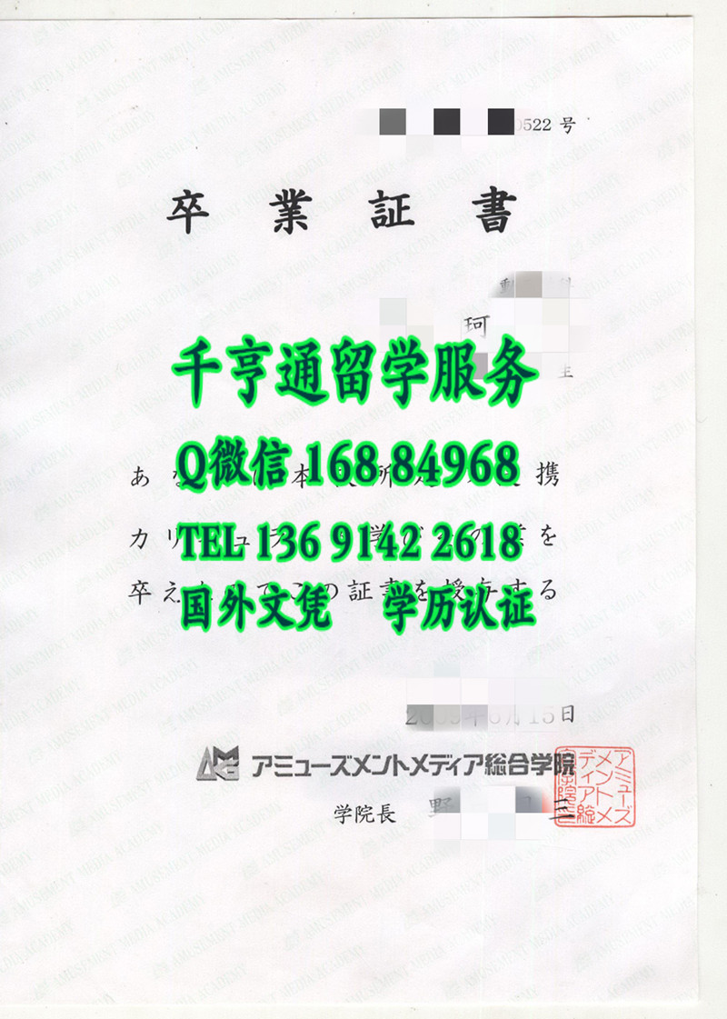 日本AMG动画学院卒业证书，日本AMG动画学院学位记