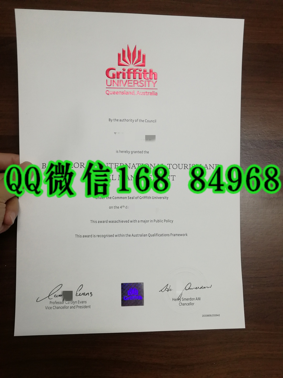 Griffith University diploma certificate，澳洲格里菲斯大学文凭毕业证成绩单实拍案例