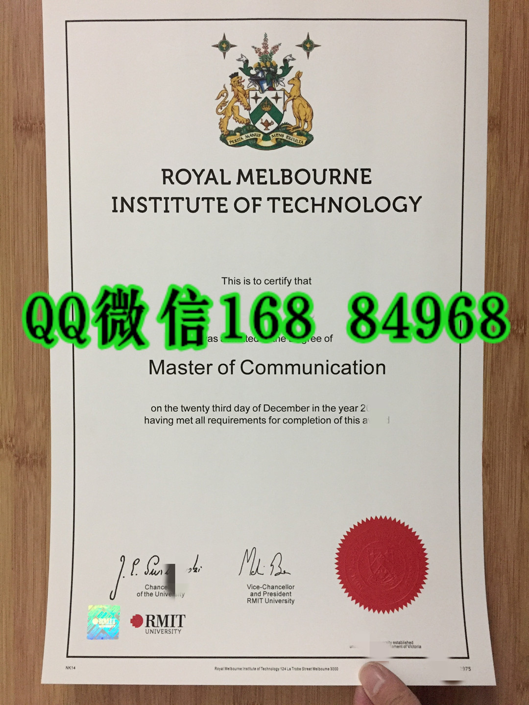 墨尔本皇家理工大学毕业证防伪实拍，Royal Melbourne Institute of Technology diploma
