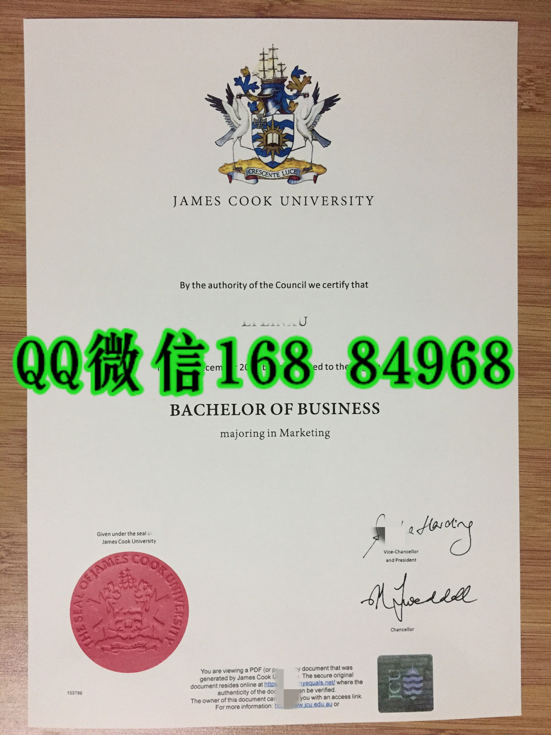 JCU澳洲詹姆斯库克大学毕业证防伪实拍，James Cook University diploma certificate
