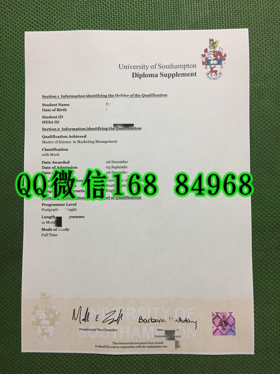 英国南安普顿大学成绩单印刷质量对比，University of Southampton transcript