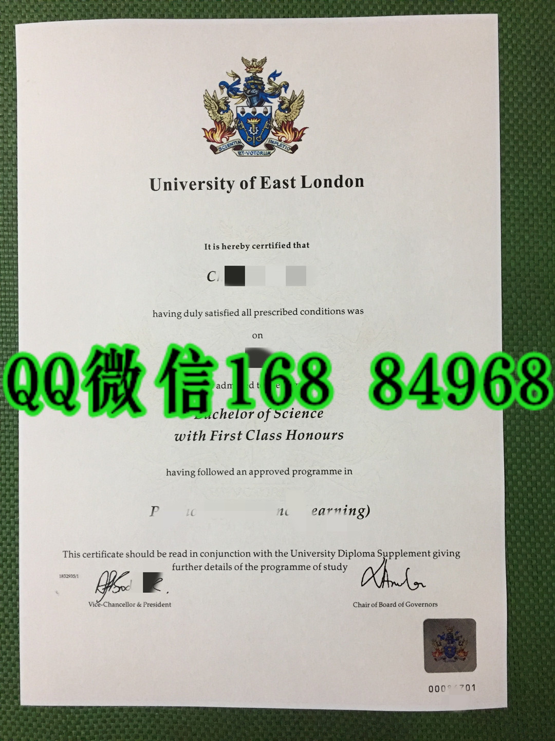 University of East London diploma degree，英国东伦敦大学毕业证学位模版实拍