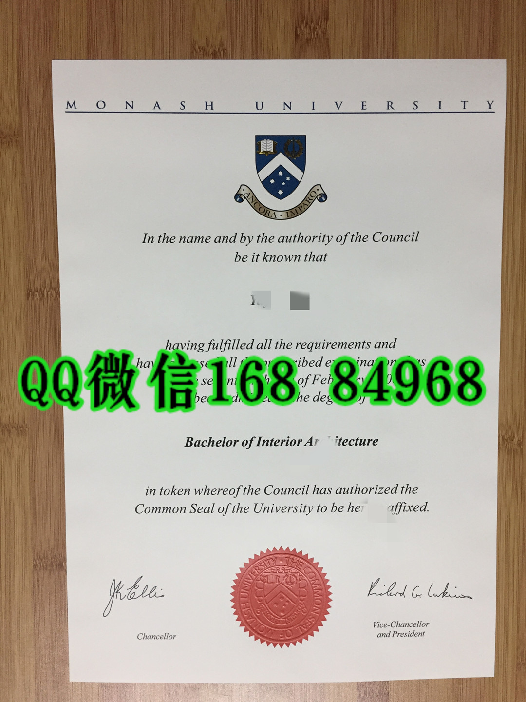 澳洲莫纳什大学毕业证文凭样本，Monash University diploma certificate