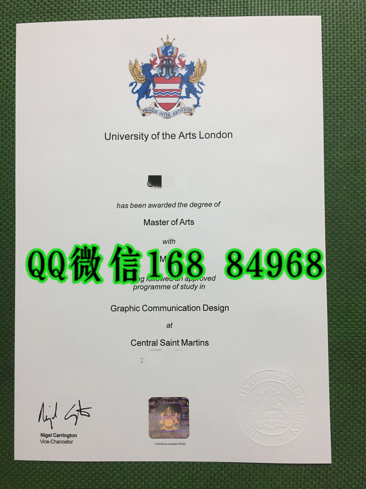实拍2021年伦敦艺术大学文学硕士毕业证，University of the Arts London master degree transcript