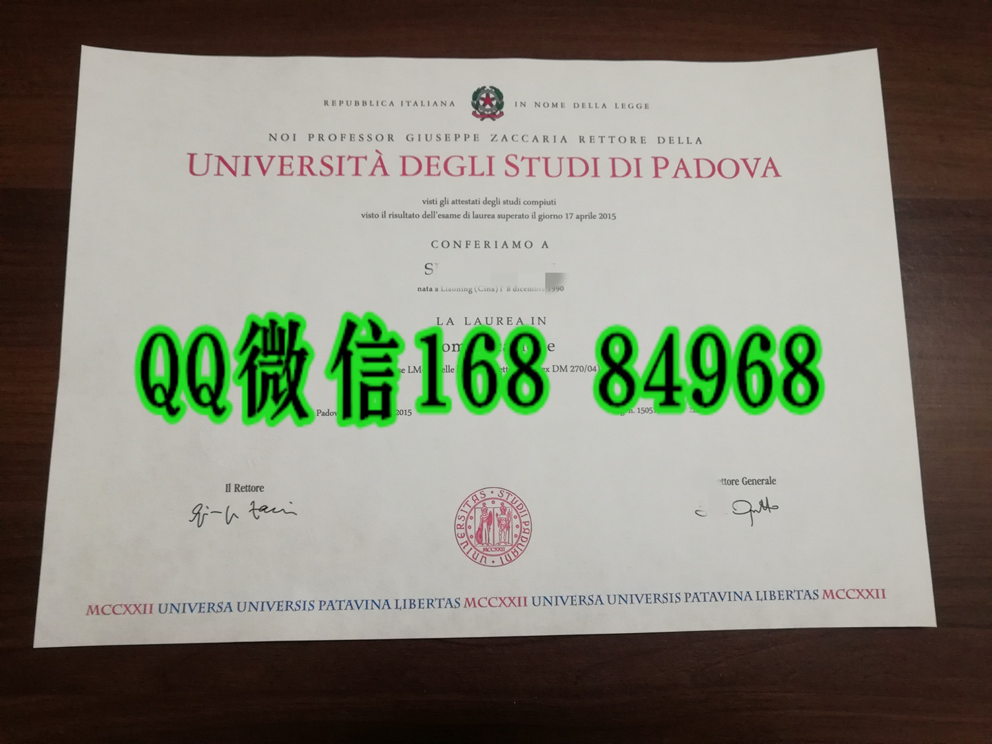 意大利帕多瓦大学毕业证案例，Università degli Studi di Padova diploma degree