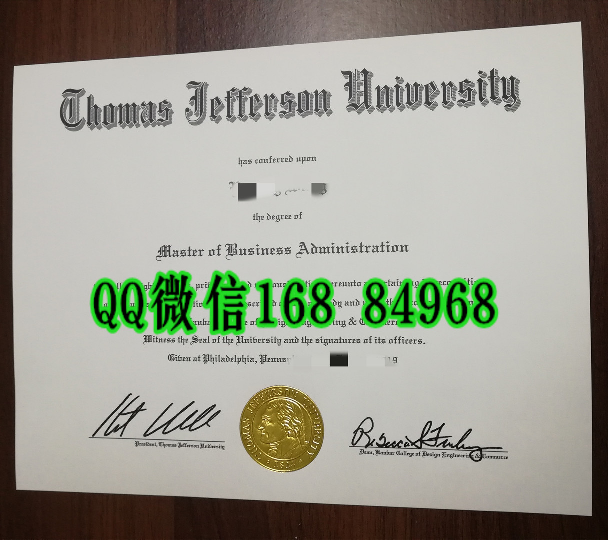 美国托马斯杰弗逊大学毕业证烫金案例，Thomas Jefferson University diploma certificate