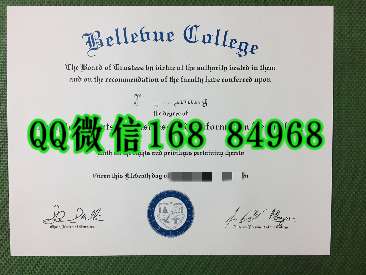 美国贝尔维尤学院毕业证范例，bellevue college diploma degree