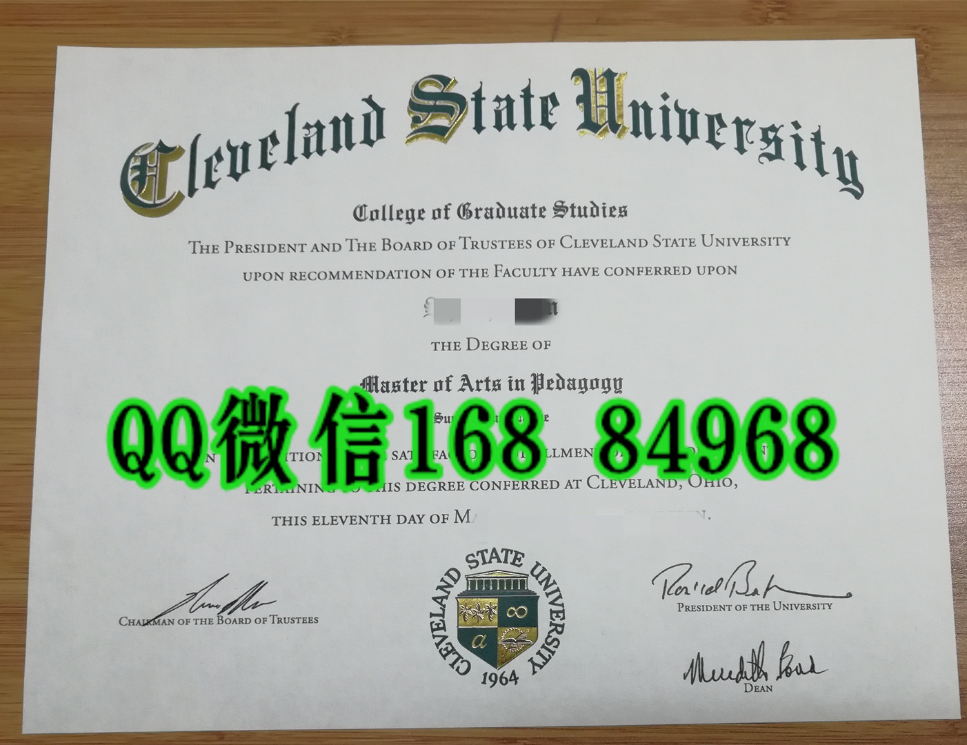 美国克里夫兰州立大学毕业证样本，cleveland state university diploma certificate