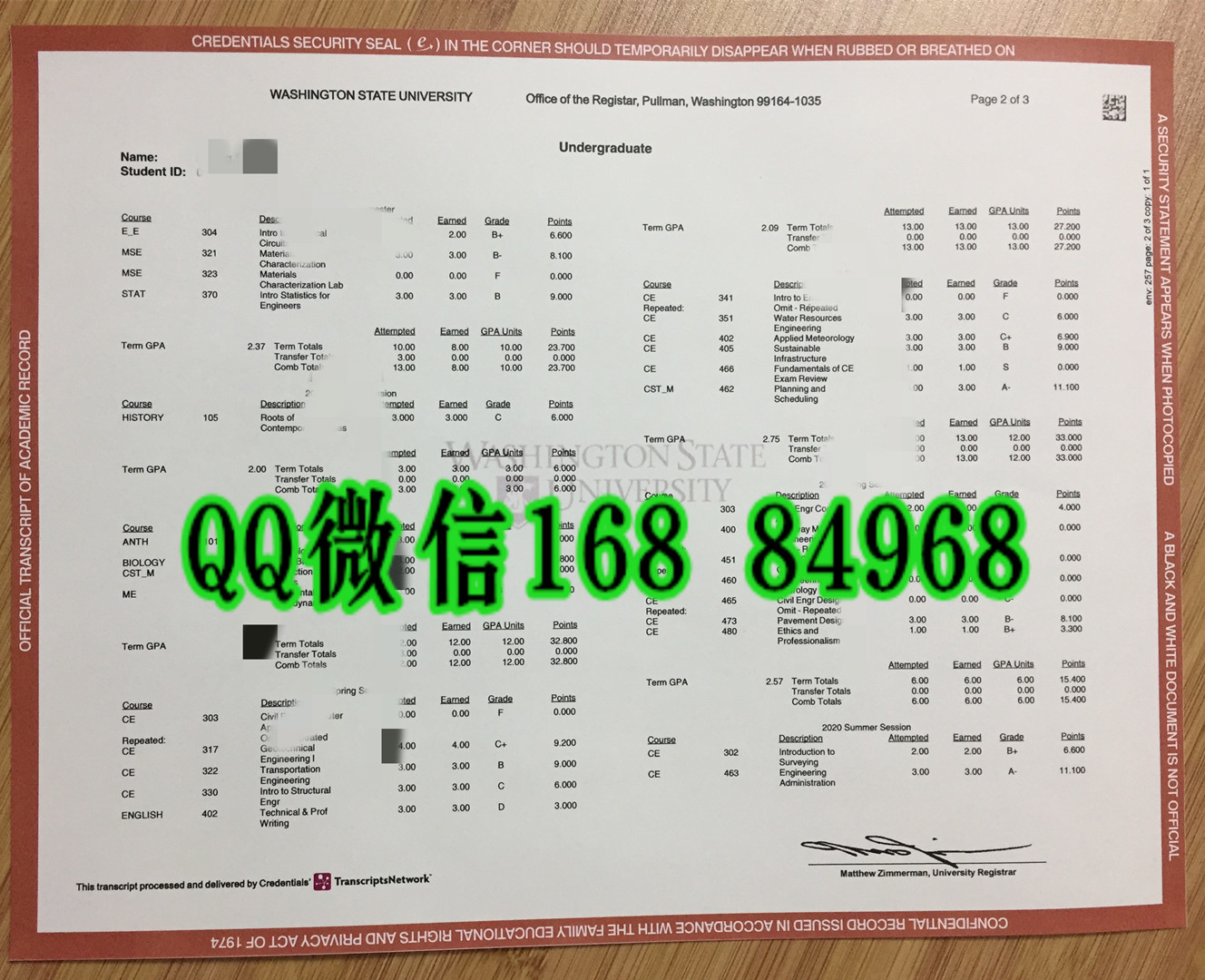 定制美国华盛顿州立大学成绩单，Washington State University transcript