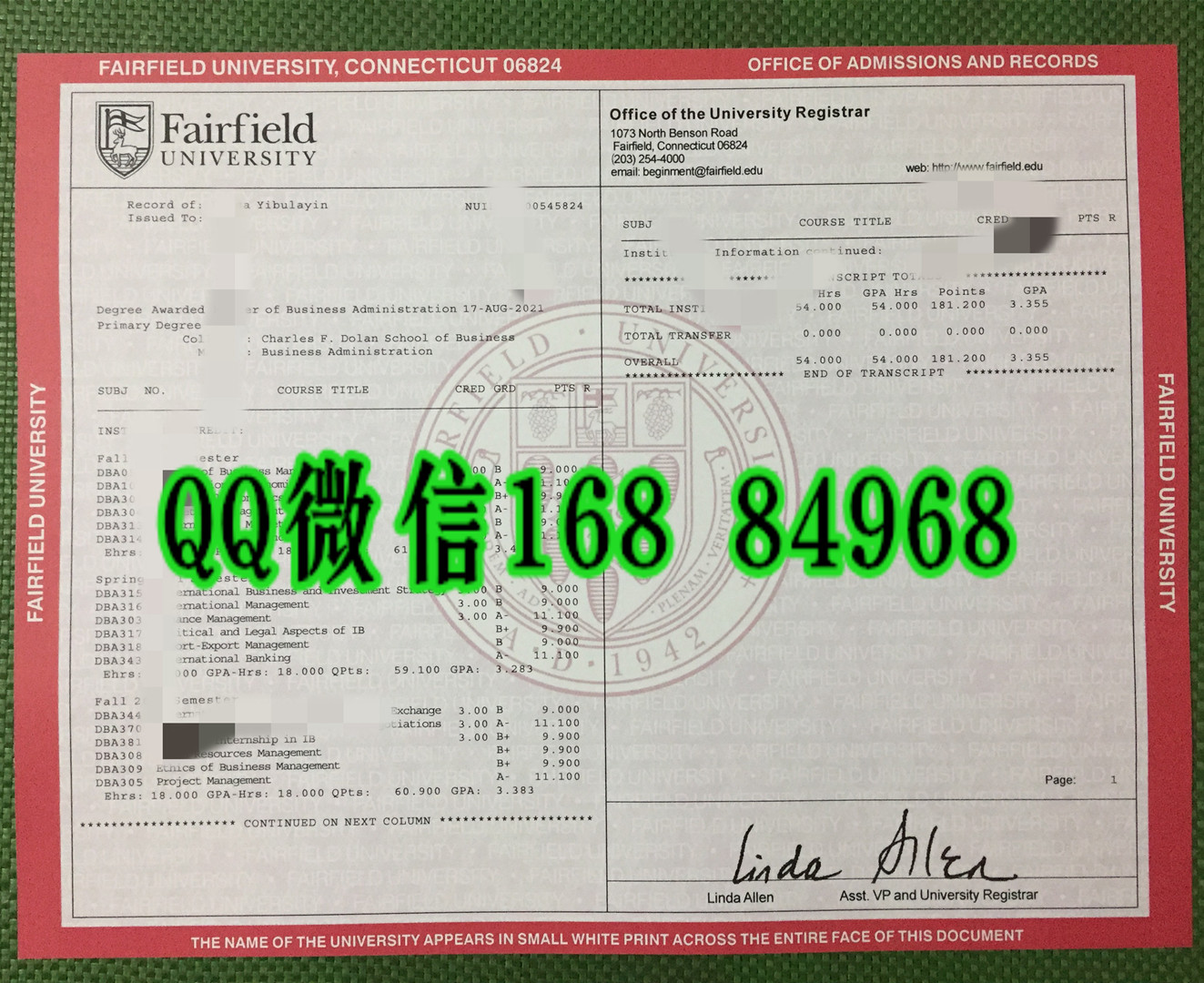 美国费尔菲尔德大学成绩单，fairfield university transcript