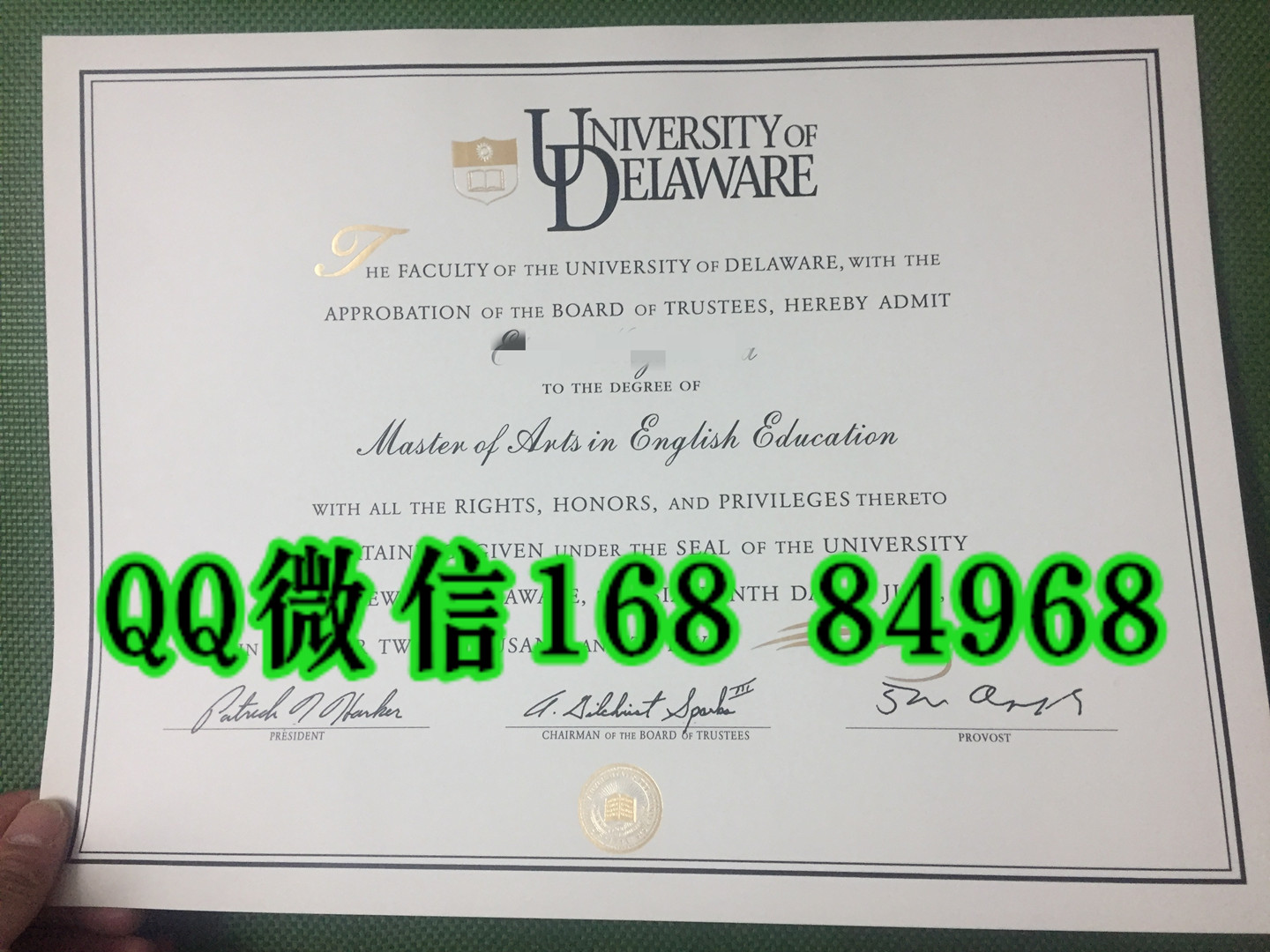 旧版本：美国特拉华大学毕业证学位证特写图片，delaware university diploma certificate