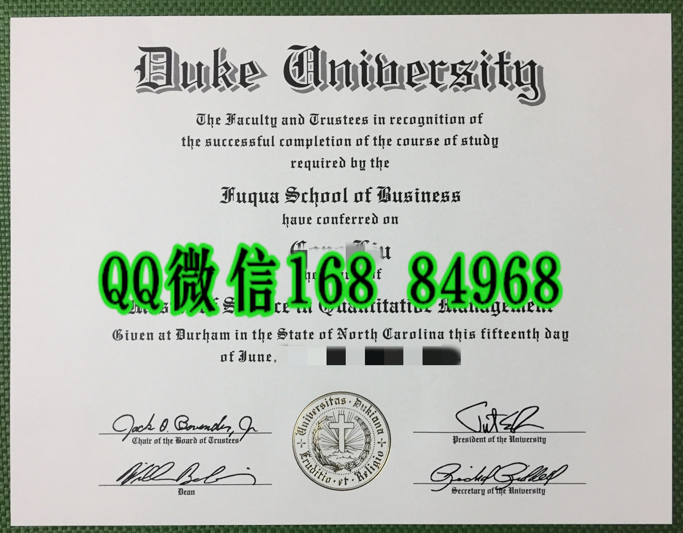 定制美国杜克大学毕业证学位证，Duke University diploma certificate