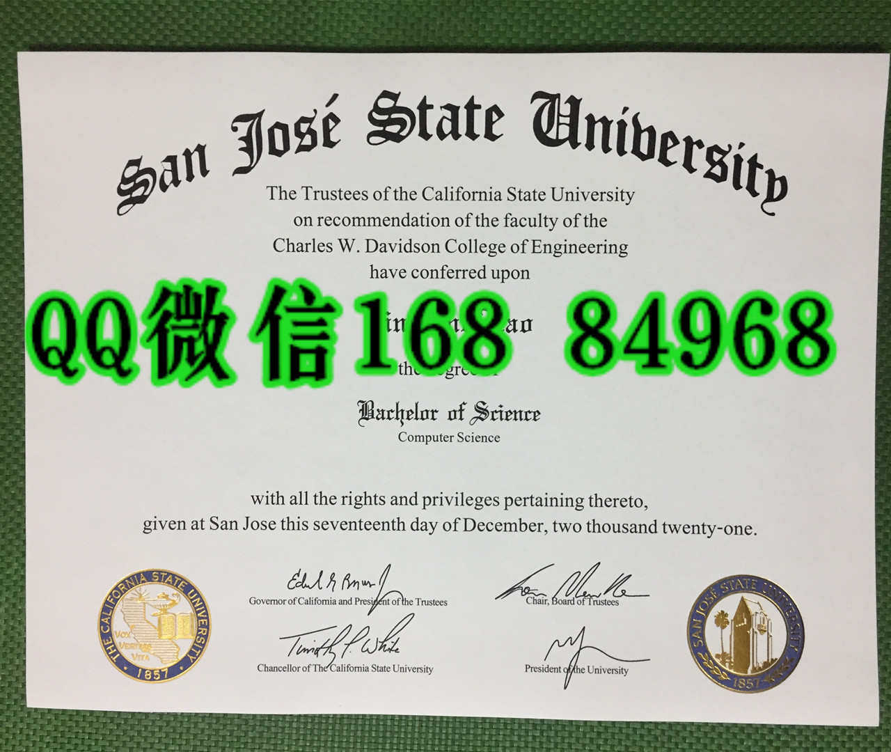 圣何塞州立大学毕业证案例，San Jose State University diploma degree