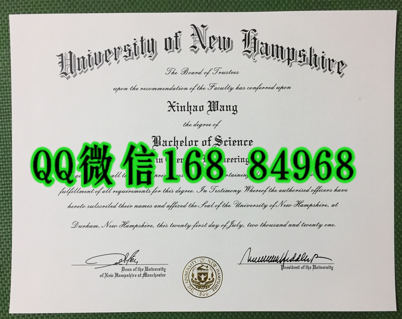 美国新罕布什尔大学毕业证成绩单，University of Newhampshire diploma certificate