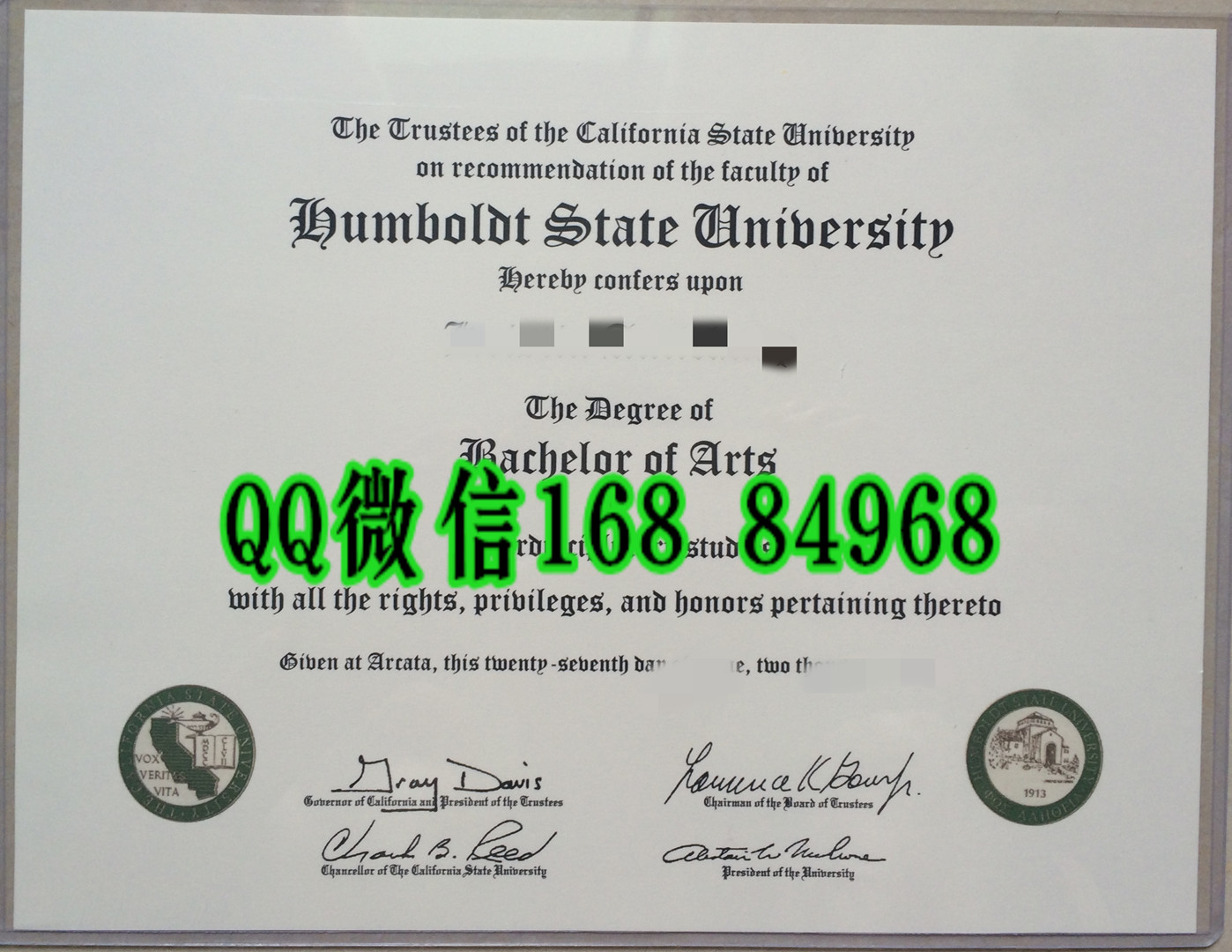 美国洪堡州立大学毕业证成绩单，Humboldt State University diploma certificate