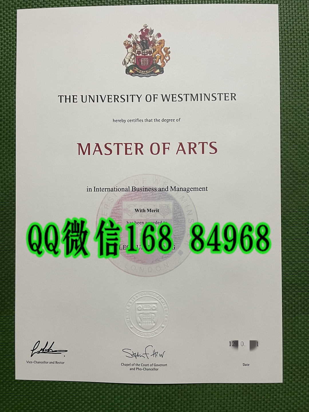英国威斯敏斯特大学毕业证成绩单，university of westminster diploma degree