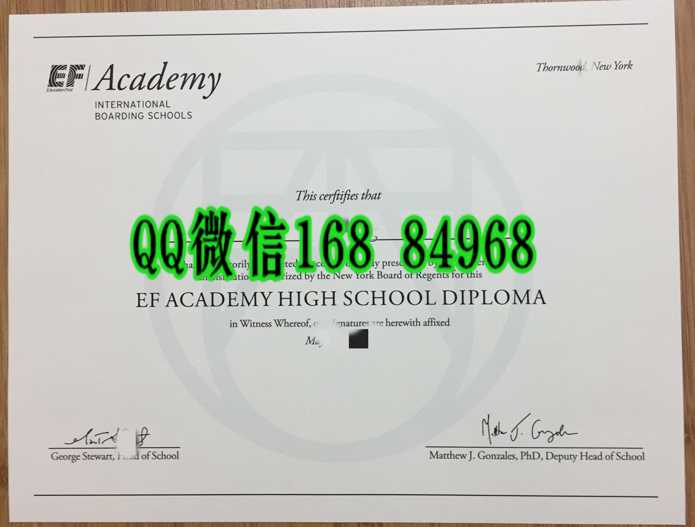 英孚海外寄宿高中纽约校区毕业证，EF Academy International Boarding School diploma certificate