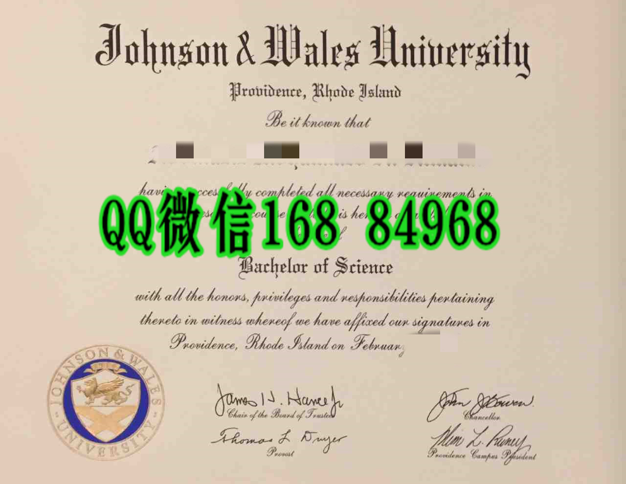 美国约翰逊威尔士大学毕业证，美国毕业证成绩单Johnson & Wales University diploma certificate