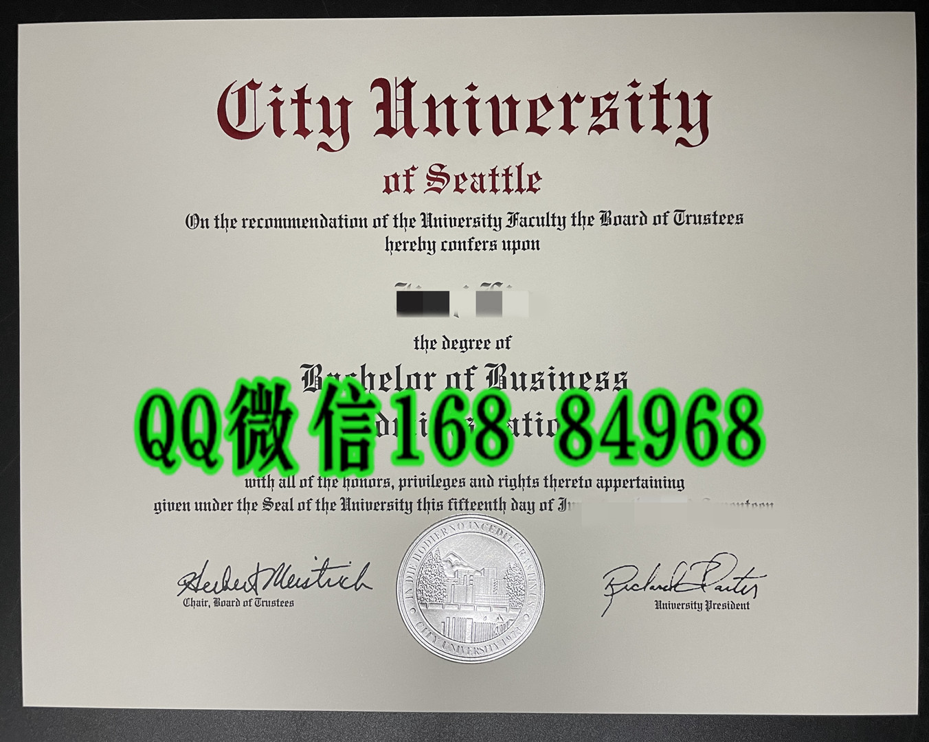 西雅图城市大学毕业证实拍，City University of Seattle diploma degree