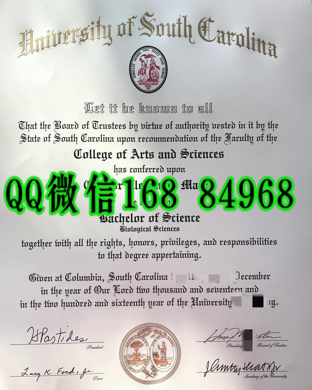 美国南卡罗来纳大学毕业证成绩单，university of southern carolina diploma degree