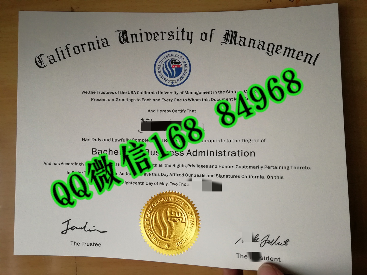制作美国加州管理大学毕业证成绩单，California University of Management diploma certificate