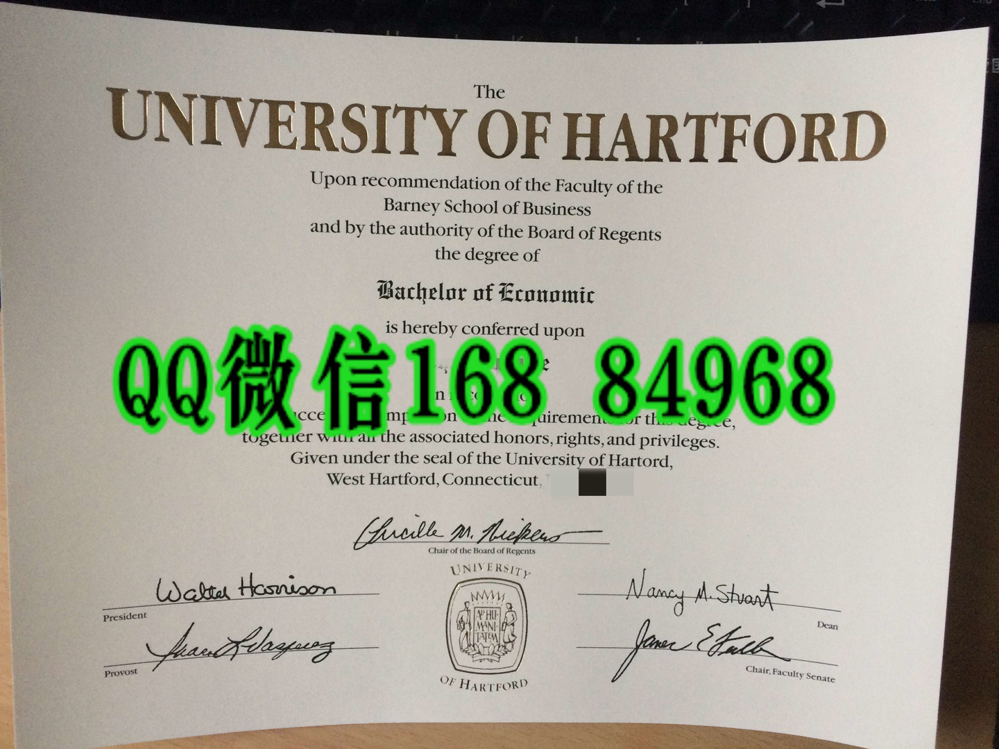 美国哈特福德大学毕业证成绩单，University of Hartford diploma certificate