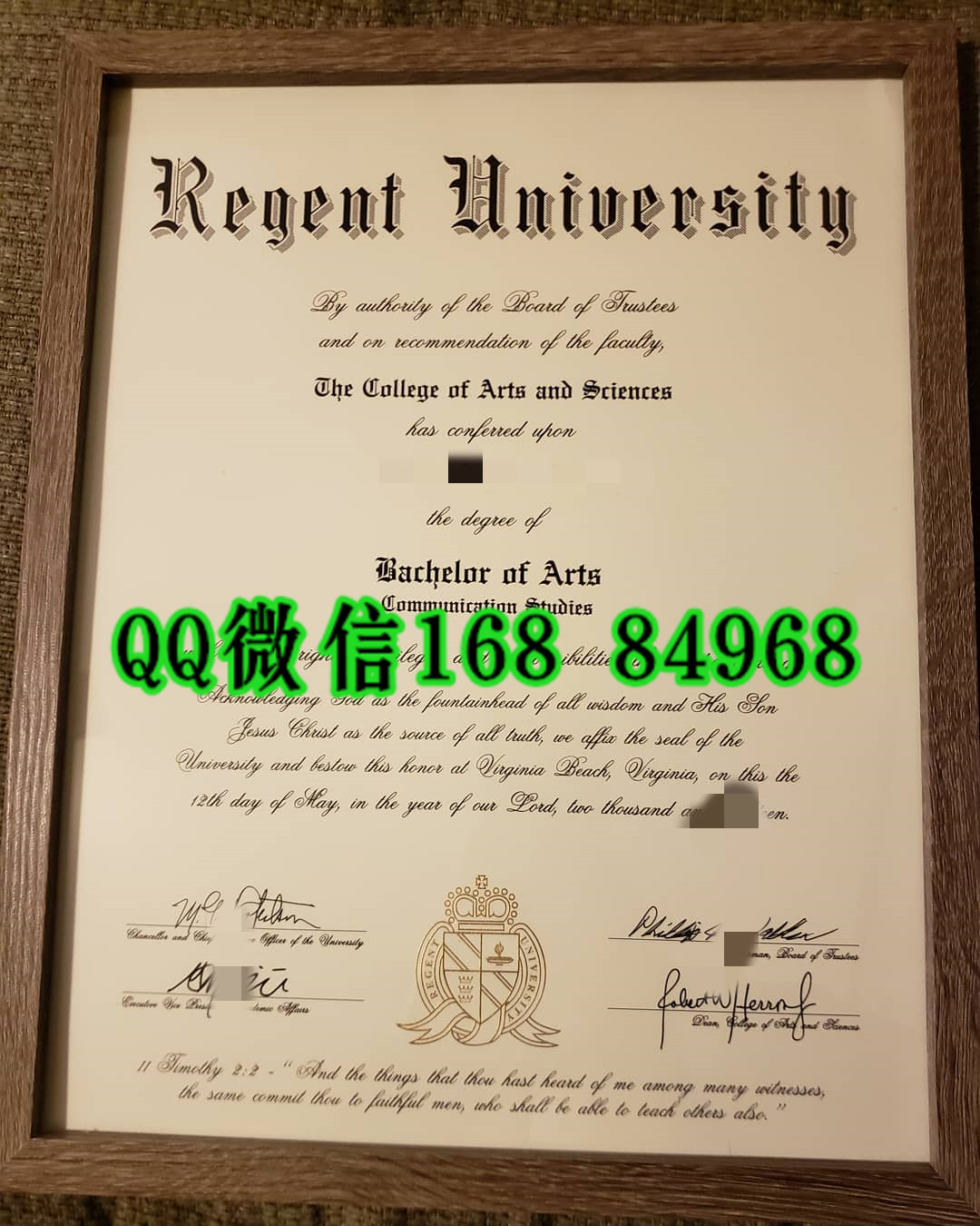 美国瑞金大学毕业证成绩单，regent university diploma certificate