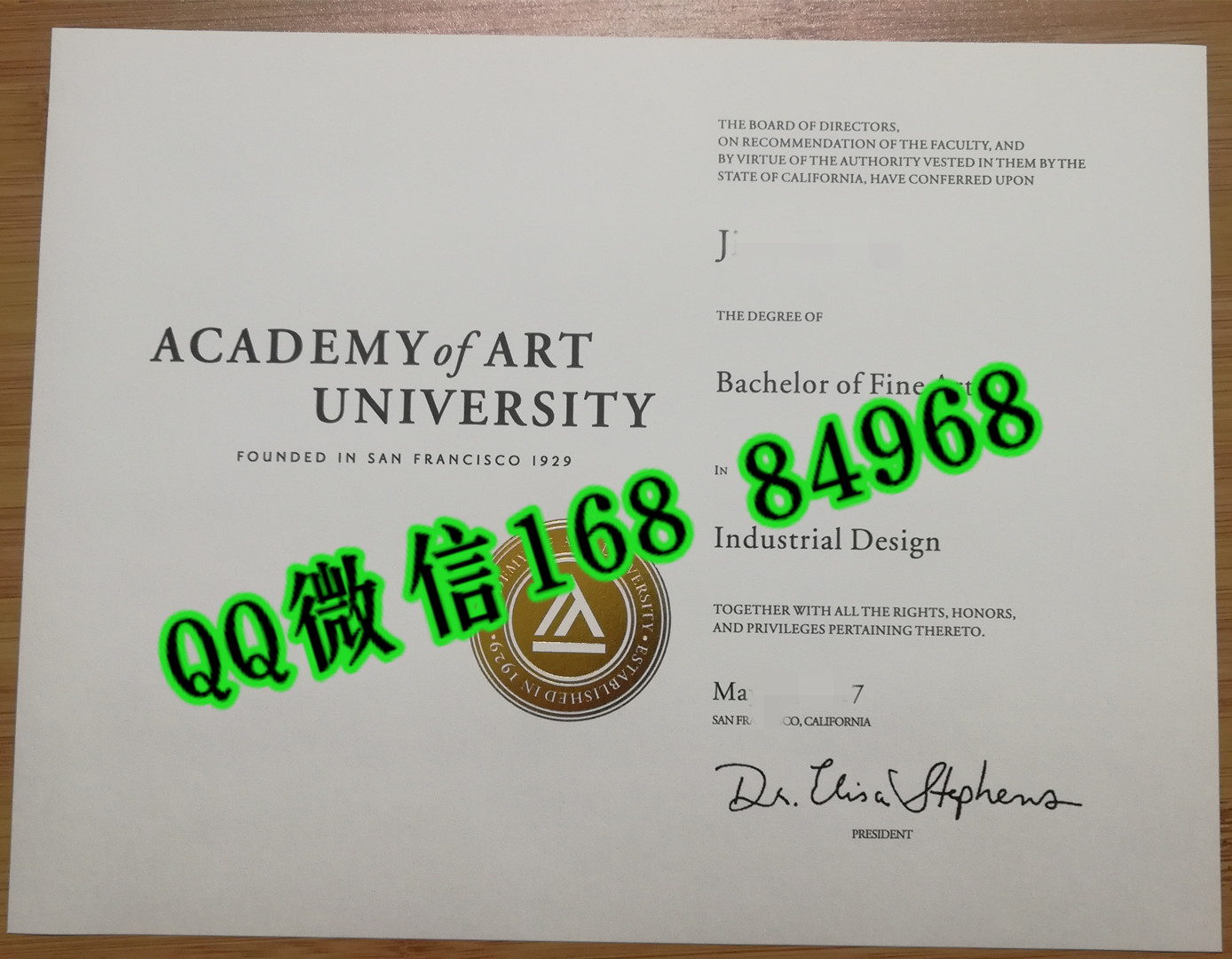 美国旧金山艺术大学毕业证成绩单，Academy of Art University diploma certificate