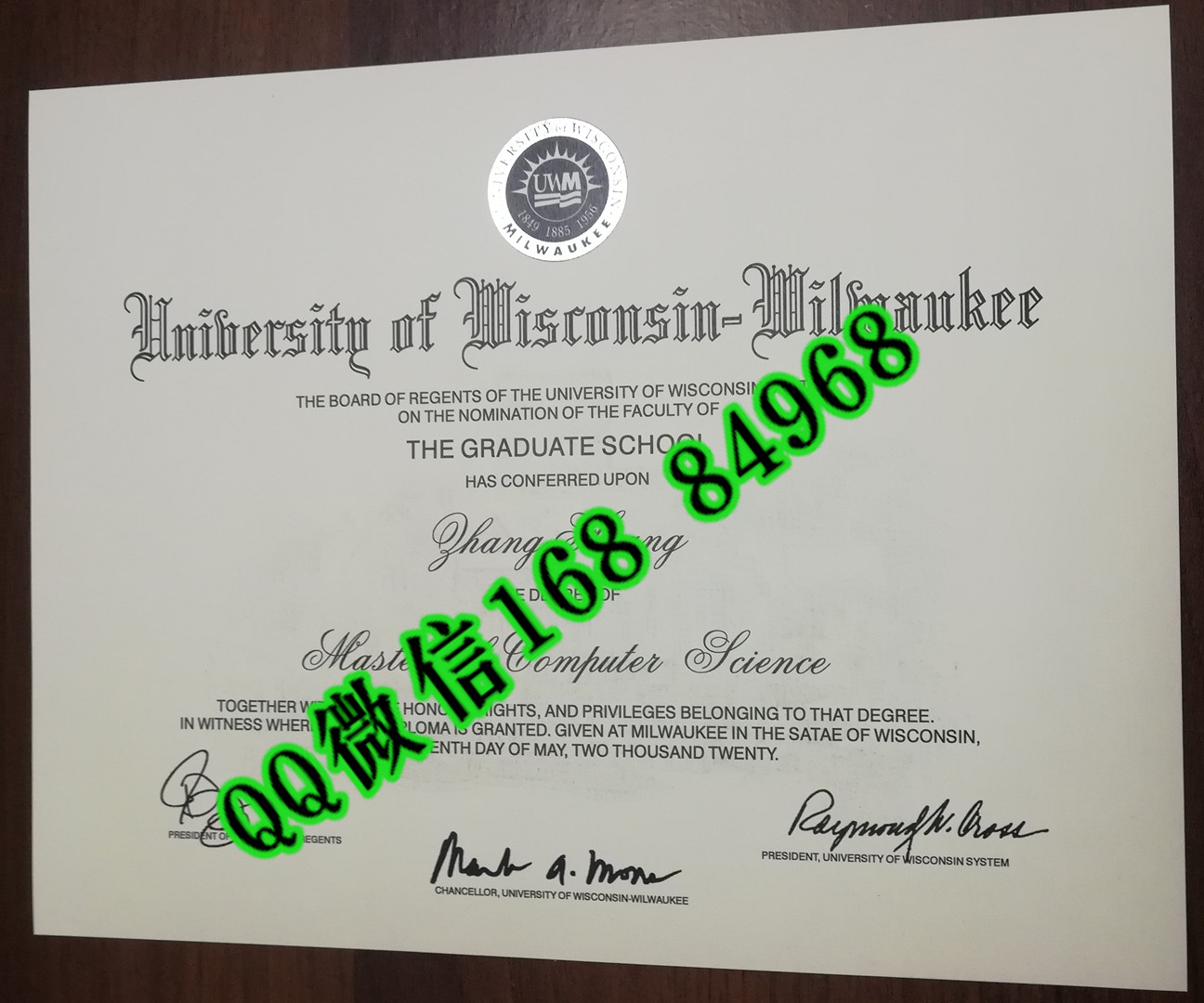 美国威斯康星大学密尔沃基分校毕业证成绩单，University of Wisconsin-Milwaukee diploma certificate