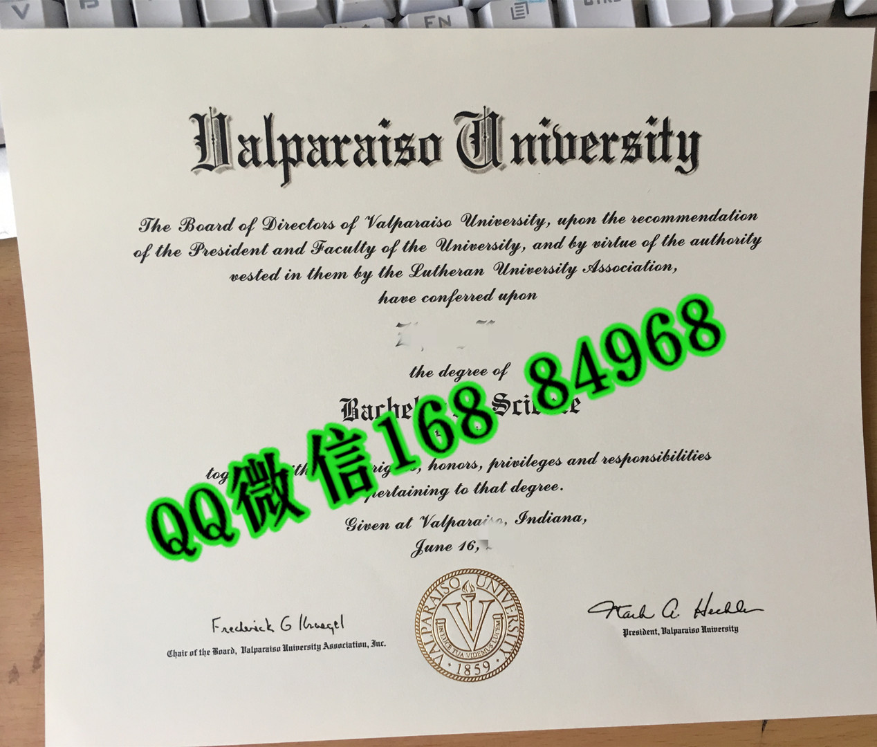 美国瓦尔帕索大学毕业证成绩单，Valparaiso University diploma certificate