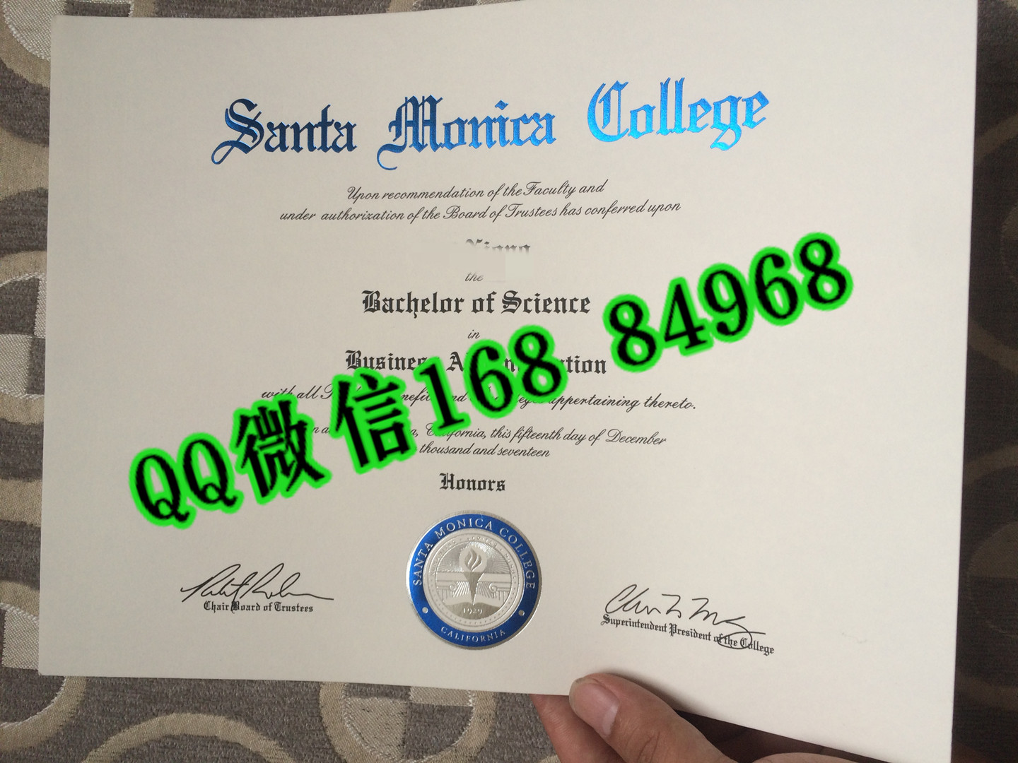 美国圣莫妮卡学院毕业证成绩单,Santa Monica College diploma certificate