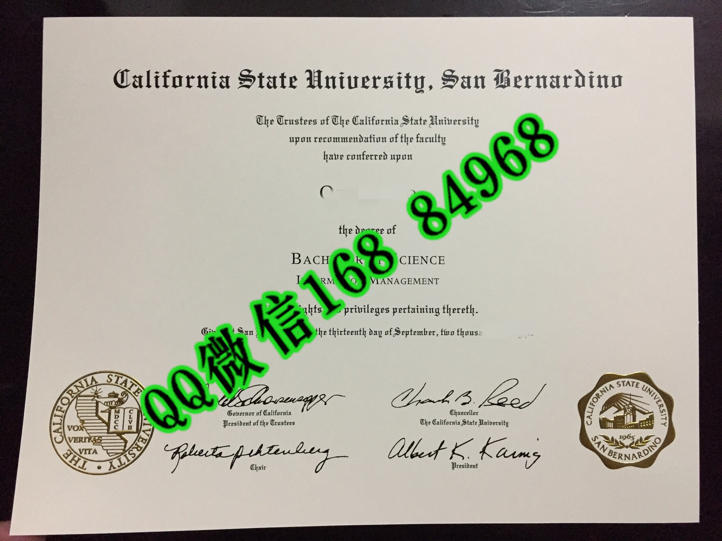 美国加州州立大学圣贝纳迪诺分校毕业证烫金钢印，美国大学毕业证凹凸烫金钢印