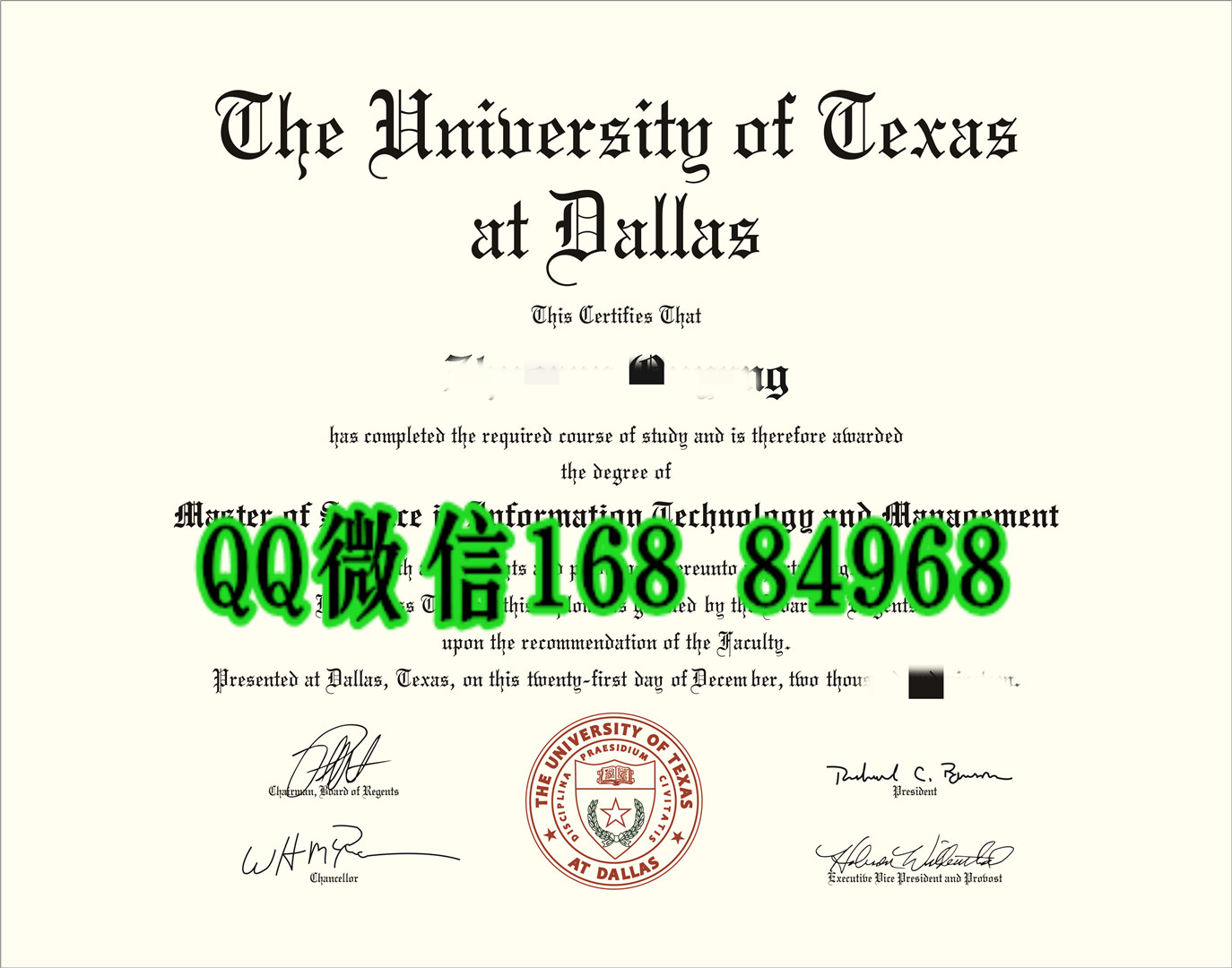 美国德克萨斯大学达拉斯分校毕业证成绩单，The University of Texas at Dallas diploma certificate