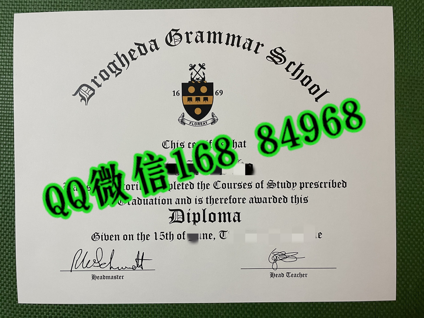 爱尔兰德罗赫达语法学校高中毕业证，Drogheda Grammar School diploma certificate