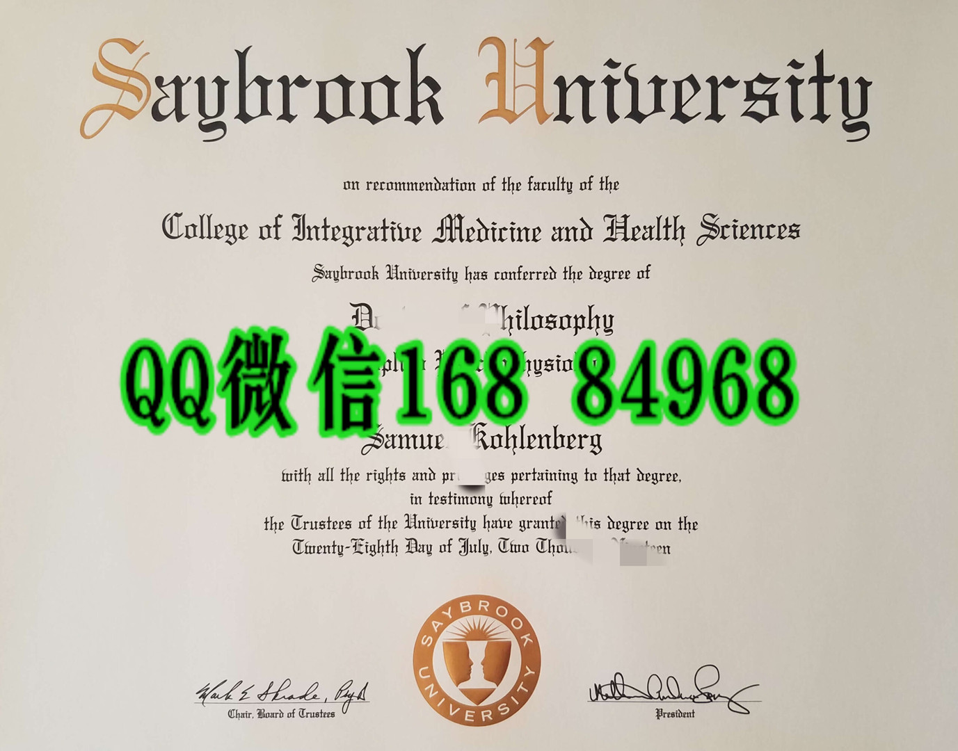 美国赛布鲁克大学毕业证成绩单，saybrook university diploma certificate