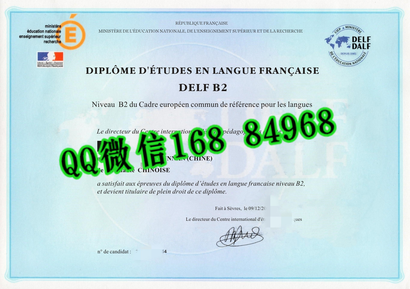 Delf B2法语证书，法语学习证书，法语文凭