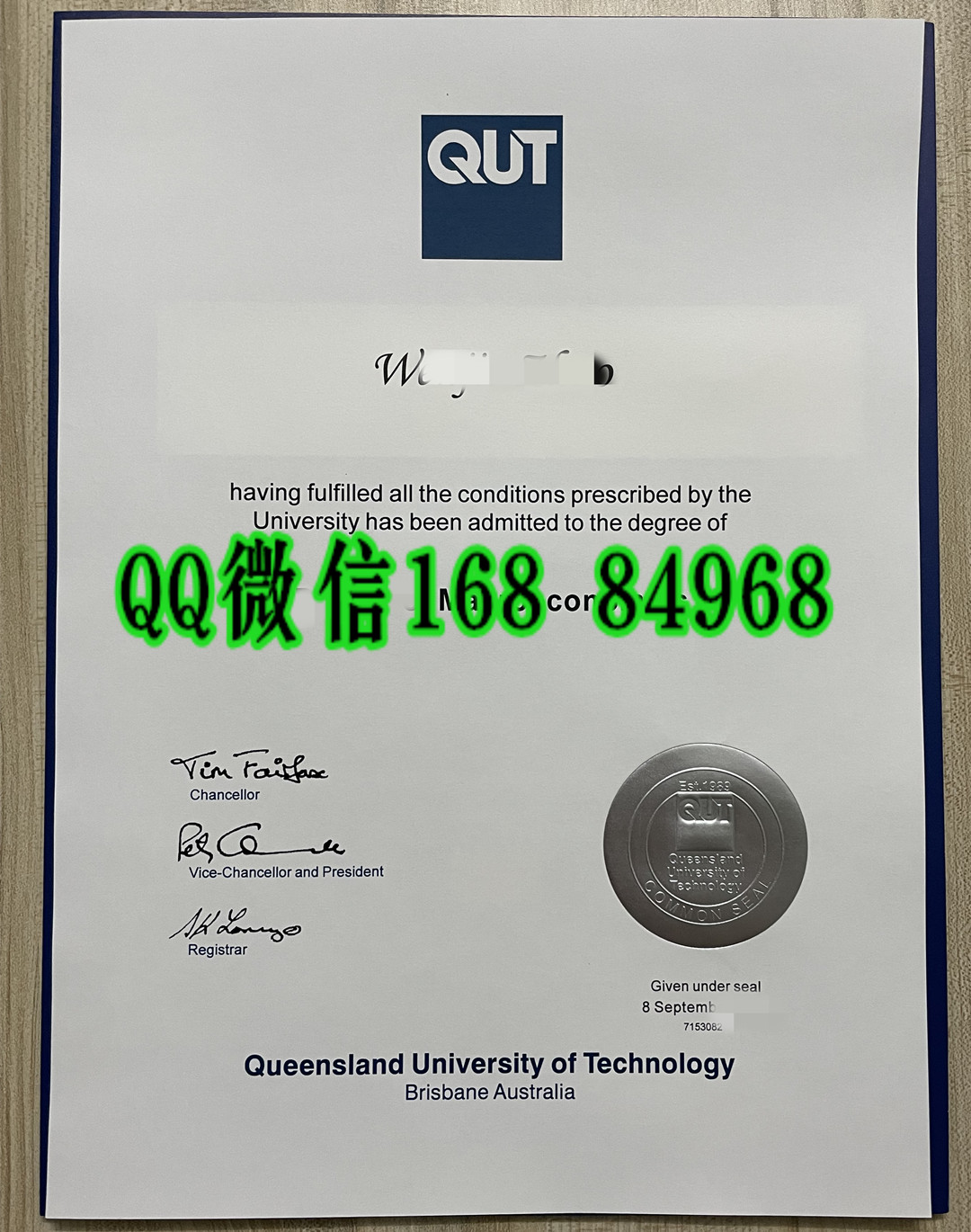 昆士兰科技大学QUT大学毕业证学位证，昆士兰科技大学QUT大学毕业证外壳