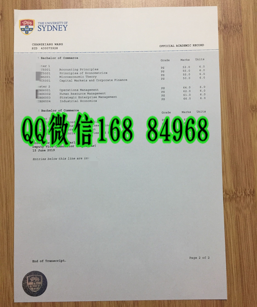 制作悉尼大学成绩单，悉尼大学成绩单印刷防伪University of Sydney transcript