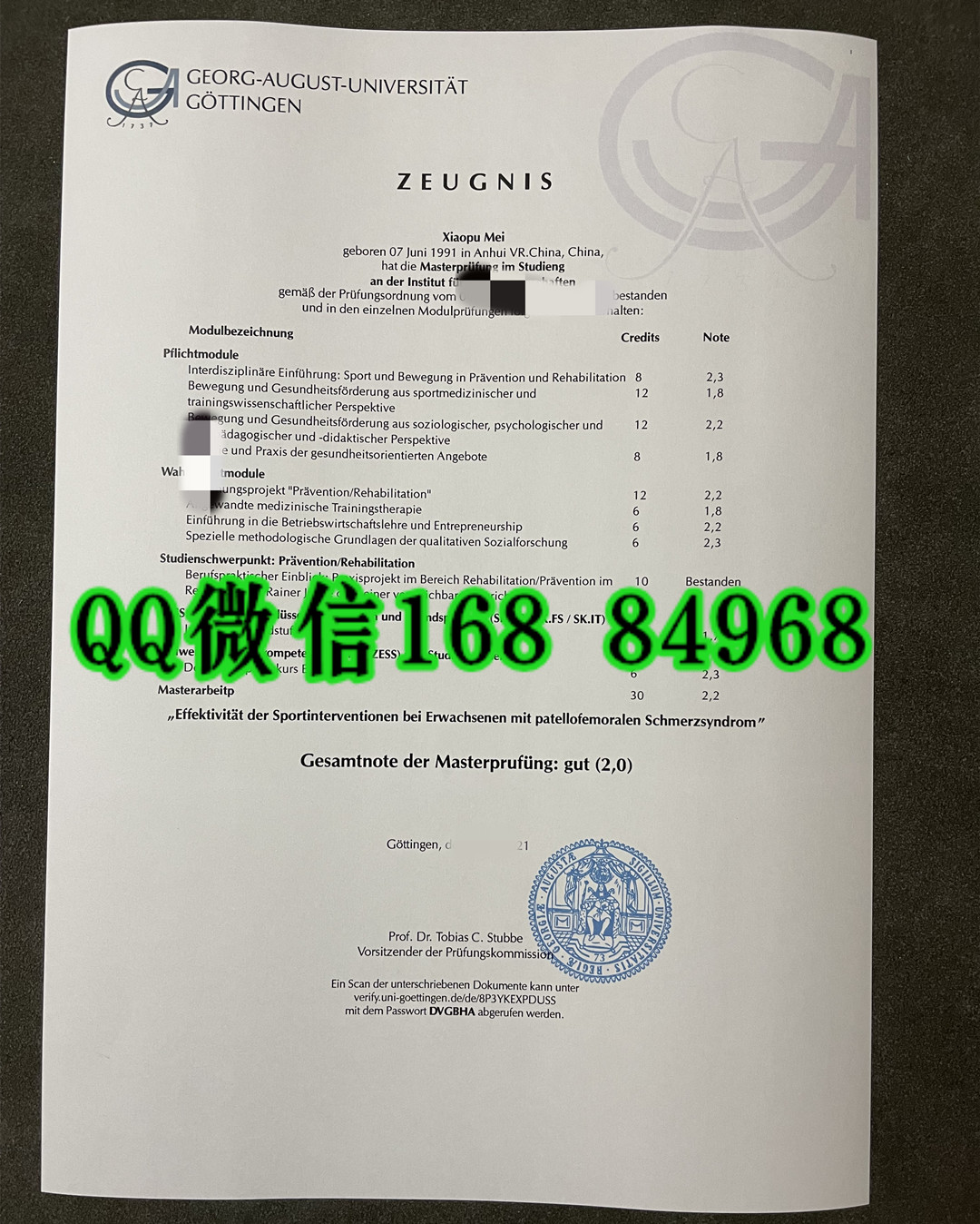 德国哥廷根大学成绩单，德国大学成绩单University of Göttingen transcript