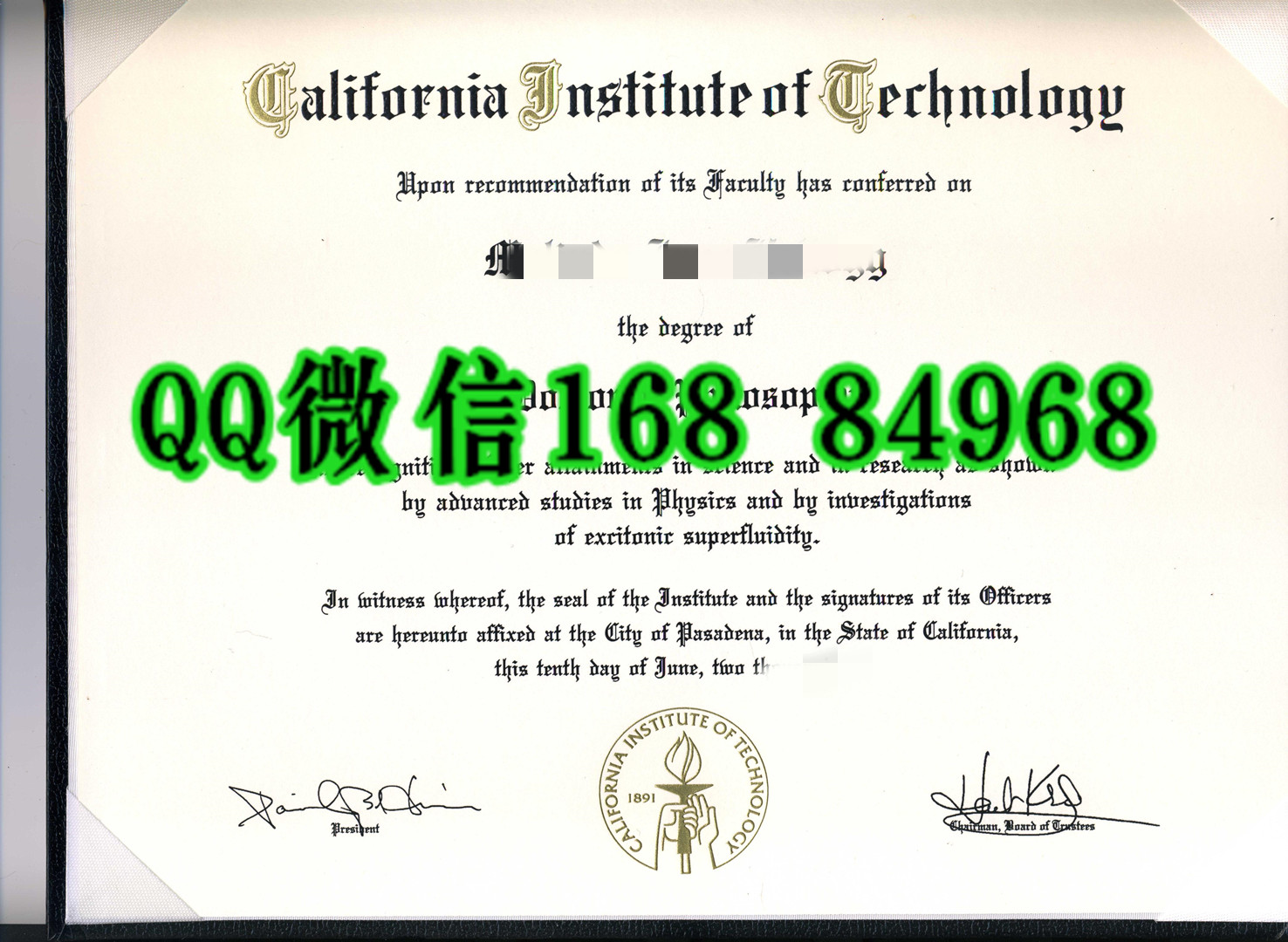 美国加州理工学院毕业证，California Institute of Technology diploma degree