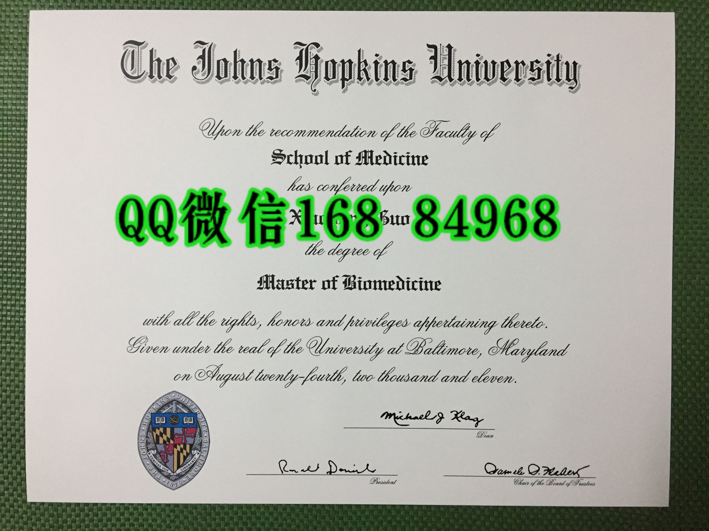 美国约翰斯·霍普金斯大学The Johns Hopkins University毕业证版本