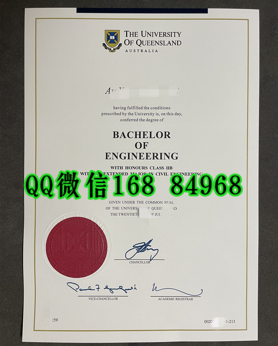 2013年澳洲昆士兰大学毕业证The University of Queensland degree BACHELOR OF ENGINEERING