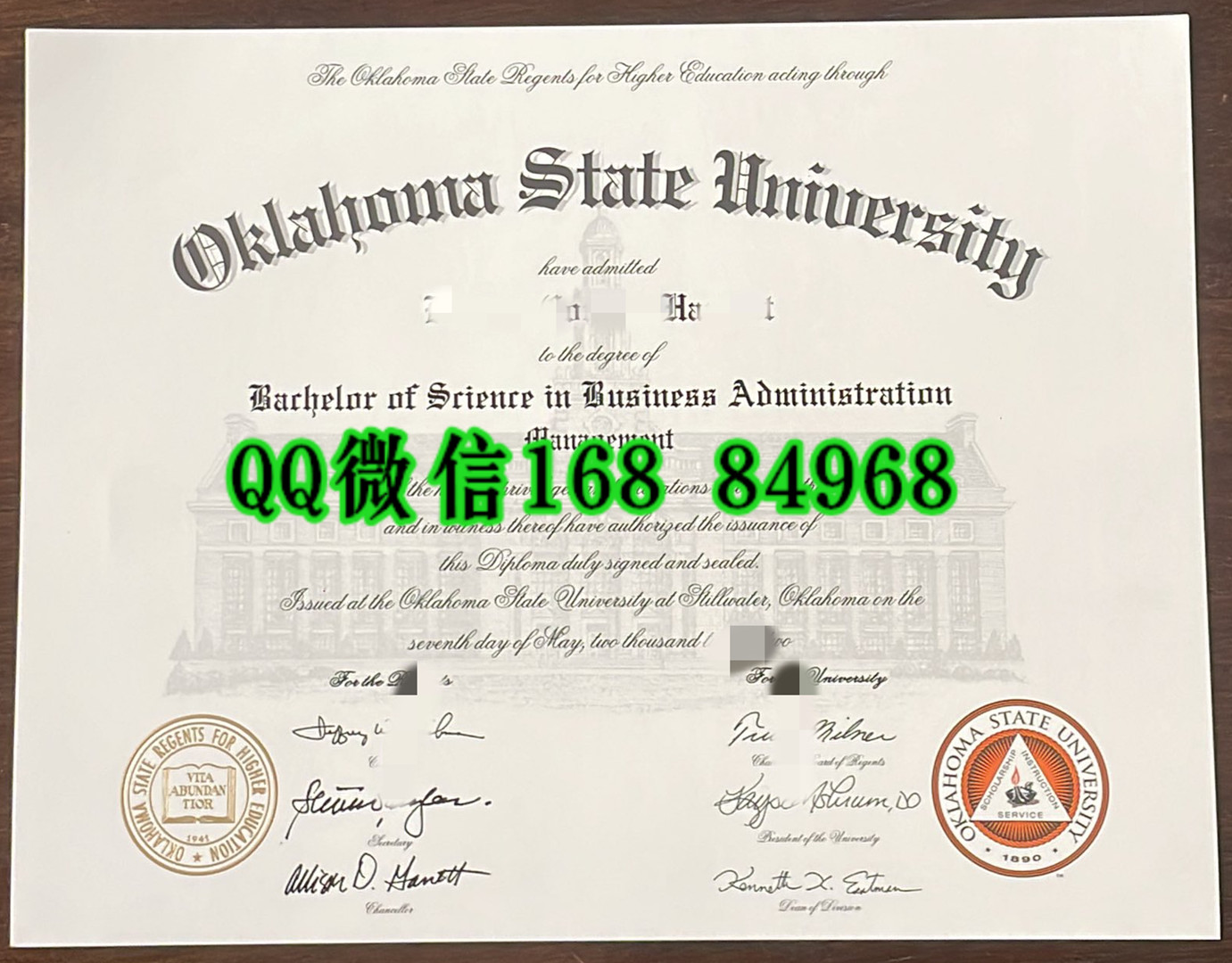 俄克拉荷马州立大学毕业证与外壳样本，Oklahoma State University diploma certificate