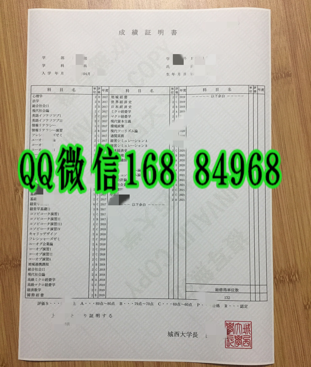 日本城西大学成绩单制作，Josai University transcript