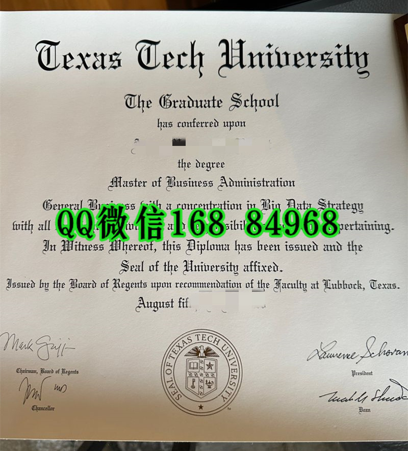 美国得克萨斯理工大学Texas Tech University diploma毕业证样式，美国德州理工大学学位模版