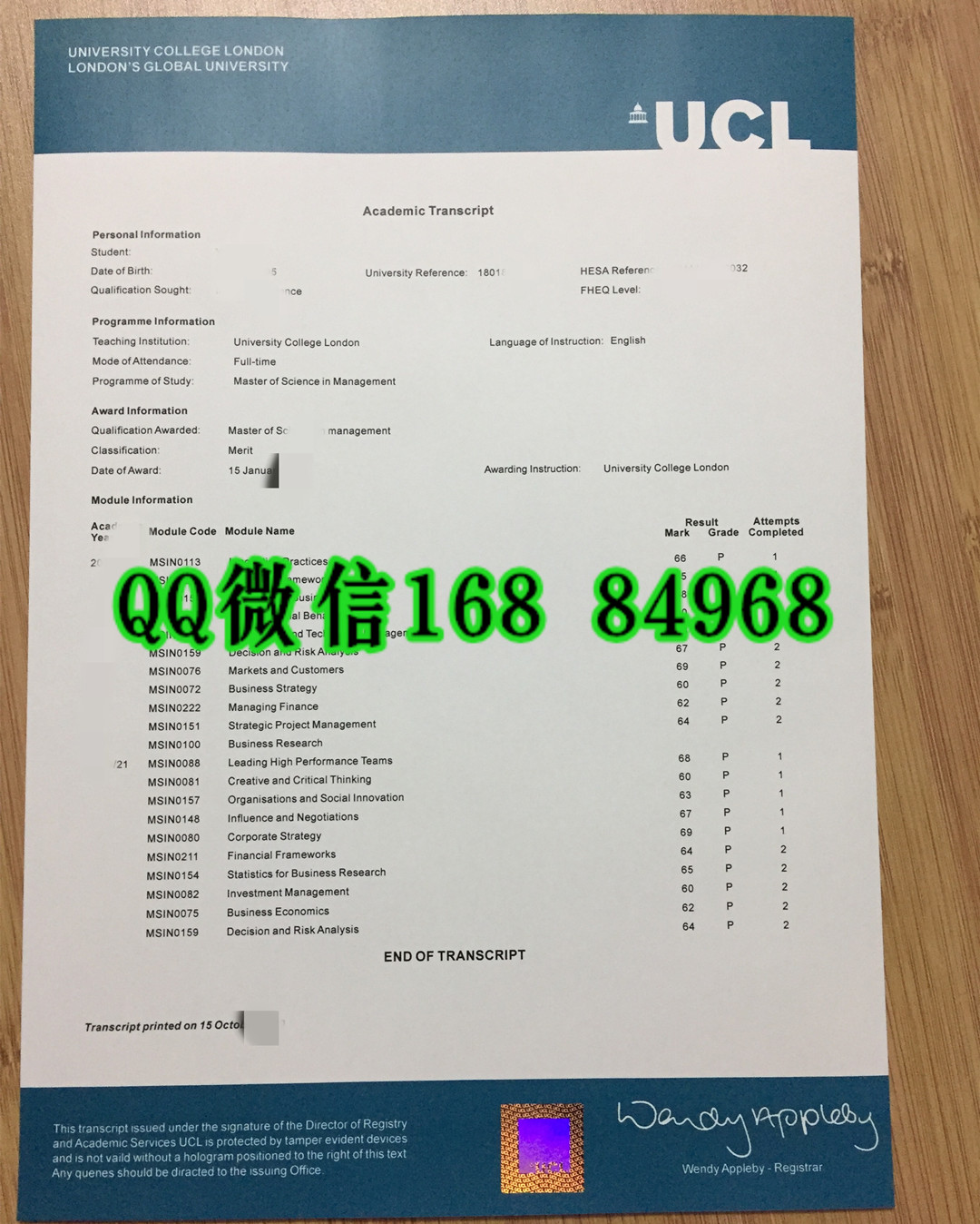 英国UCL大学毕业证成绩单，伦敦大学学院毕业证成绩单