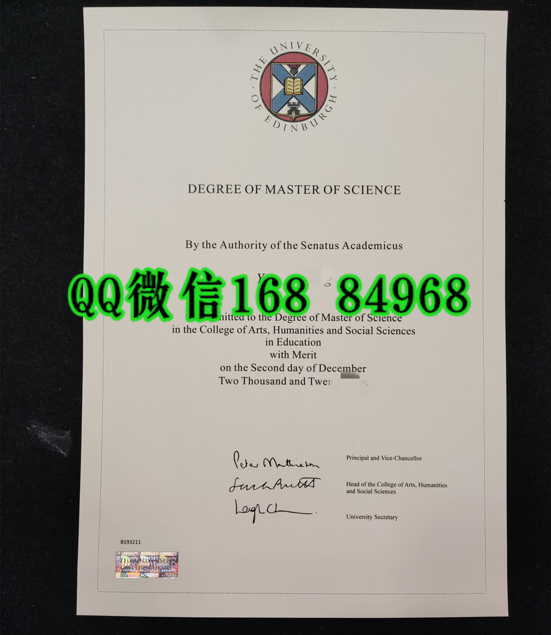 英国爱丁堡大学(Edinburgh)毕业证书实拍，英国大学学位样式